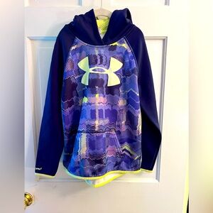 EUC - Under Armour purplish/blue sweatshirt with yellowish/lime logo girls med